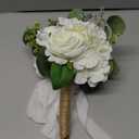 HOMENERGY Set of 2 Bridesmaid Bouquets for Wedding - Silk Artificial Ivory Bridesmaid Flowers, Pre-Made Roses Sage Green Boho Bridal Floral for Bride Party Ceremony Anniversary Decoration - 9inch