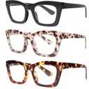 REAVEE Oprah Style Reading Glasses for Women, Blue Light Blocking Stylish Oversized Computer Readers Spring Hinge (Black/Brown Tortoise/Grey Tortoise)