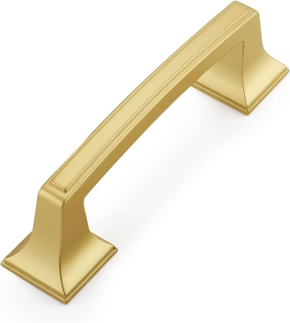 Haidms 6 Pack Cabinet Handles Matte Gold Cabinet Pulls 3 Inch Hole Center Drawer Pulls Modern Square Dresser Handles for Bathroom Kitchen Bedroom, Zinc Alloy
