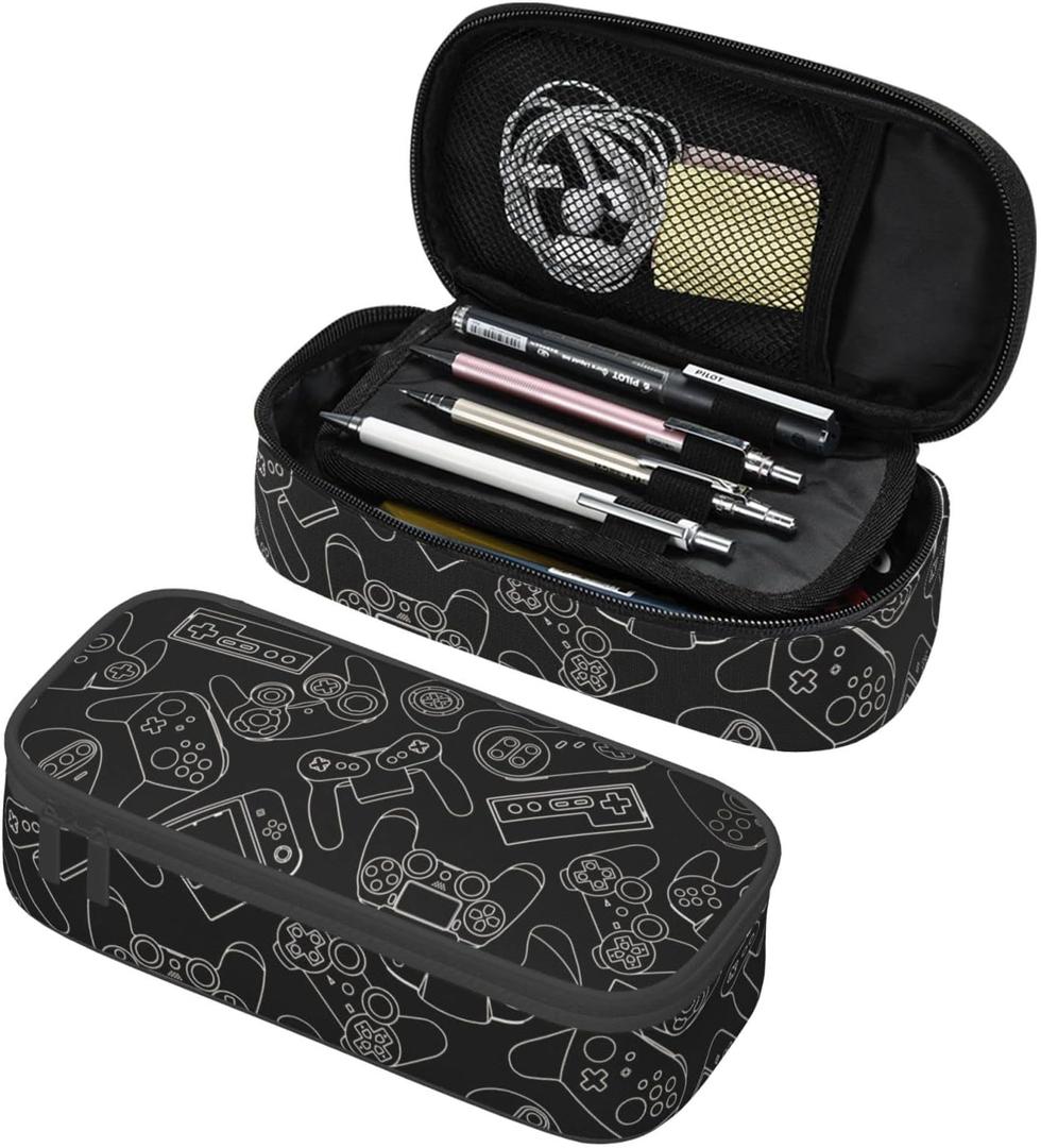 Video Game Controller Black Background Pencil Case Bag Pen Holder Pouch School Office Marker Desk Organizer Stationery Storage For Kids, Students
