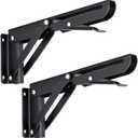 Sumnacon Sturdy Folding Shelf Brackets - Heavy Duty Black Metal Triangle Table Bench Folding Shelf Bracket 8 Inch, 2 Pcs Folding Shelf Hinge Wall Mounted, Max Load 99lb