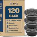 TIYA Food Containers - 50 oz Bulk 120 Pack with Lids - Plastic Bowl To-Go Containers - Reusable, Microwavable, Dishwasher Safe - Leak-Resistant for Soups & Meal Prep - BPA-Free, 50oz 120PK