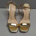 Elisabet Tang Women’s Stilettos Heeled Sandals Open Square Toe Heels, 4.3 Inch Open Toe Strappy Sexy High Heels Ankle Strap Buckle Heels for Party Wedding Dress Daily Wear Shoes Gold, Size 6