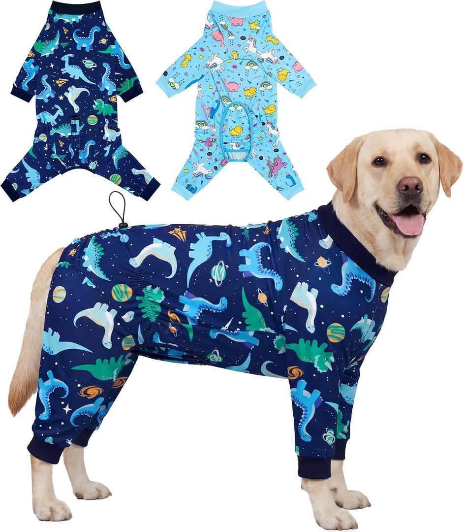 XPUDAC 2 Pack Dog Surgery Recovery Suit, Dog Onesie for Surgery Male Female with Adjustable Drawstring, Long Sleeve Surgical Pet Cone Alternatives for Prevent Licking Wounds Anti Shedding, 7XL