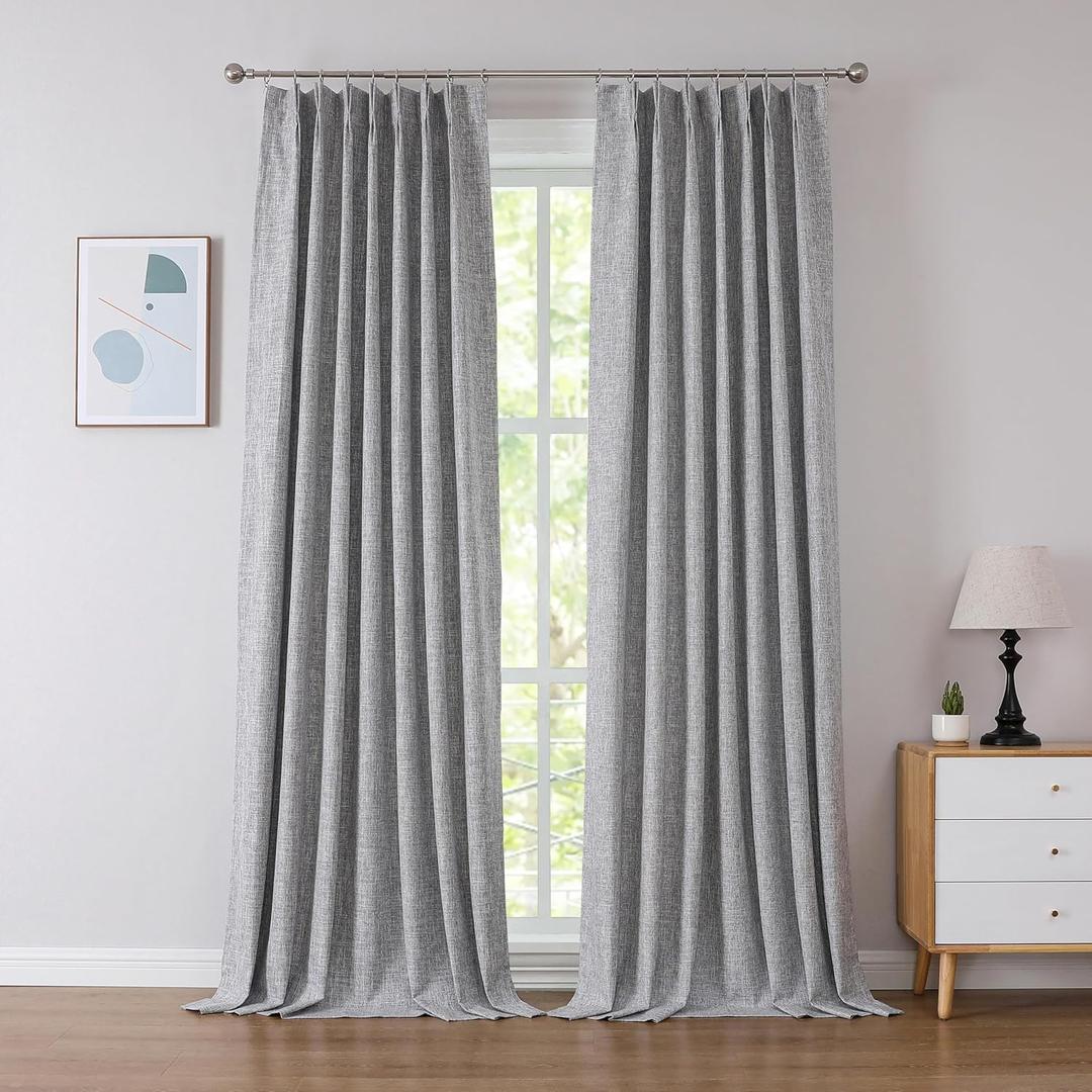 Kayne Studio Pinch Pleat Blackout Curtains, Back Tab Design with 9 Hooks for Bedroom Nursery, Thermal Insulated Linen Textured Drapes Window Treatments for Track Systems,40" Wx108 L 1 Panel, Grey