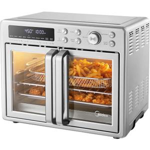 Midea Flexify French Door Toaster Oven Air Fryer Combo, 26.4 QT, Extra Large Air Fryer Countertop Oven 10-in-1 Combo, 25% Faster Cooking and 90% Less Oil, Stainless Steel