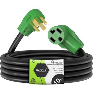 RVMATE 4 Prong Dryer Extension Cord 10 Feet, 30 Amp NEMA 14-30P to 14-30R 125V/250V Waterproof PVC Jacket, Perfect for Dryer Power Extension, ETL Listed
