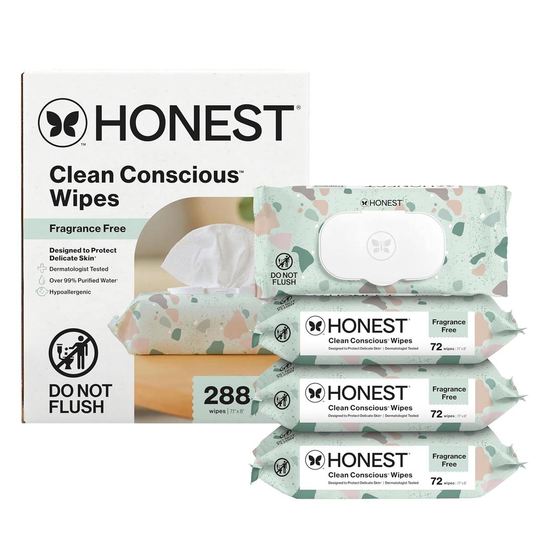 The Honest Company Clean Conscious Multi-Use Wipes, Unscented Hypoallergenic Baby Wipes for Sensitive Skin, 99% Water Plant-Based Compostable Wipes, Geo Mood, 288 Count (72 Count (Pack of 4))