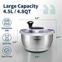 Stainless Steel Salad Spinner, 4.8 Qt Vegetable Washer, BPA-Free Lettuce Dryer with Crank Design, Dishwasher Safe, Non-Slip Base - Transparent Lid