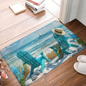 Beach Chair Ocean Indoor Door Mat, Coastal Summer Vacation Floor Doormat for Entryway, Non-Slip Rug for Outdoor, Home, Kitchen, Living Room Decor, Area Rugs Gifts for Nautical Lovers, 16x24in