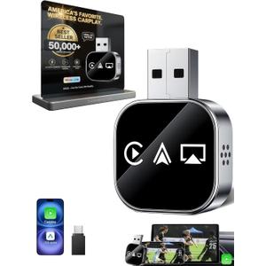 2026 Upgraded 3-in-1 Wireless CarPlay Adapter for iPhone & Android Auto, 5.8G WiFi No-Lag Dongle, Wired to Wireless Converter with Mirror Link 4K Streaming, Fits 98% Cars (USB-A/C)