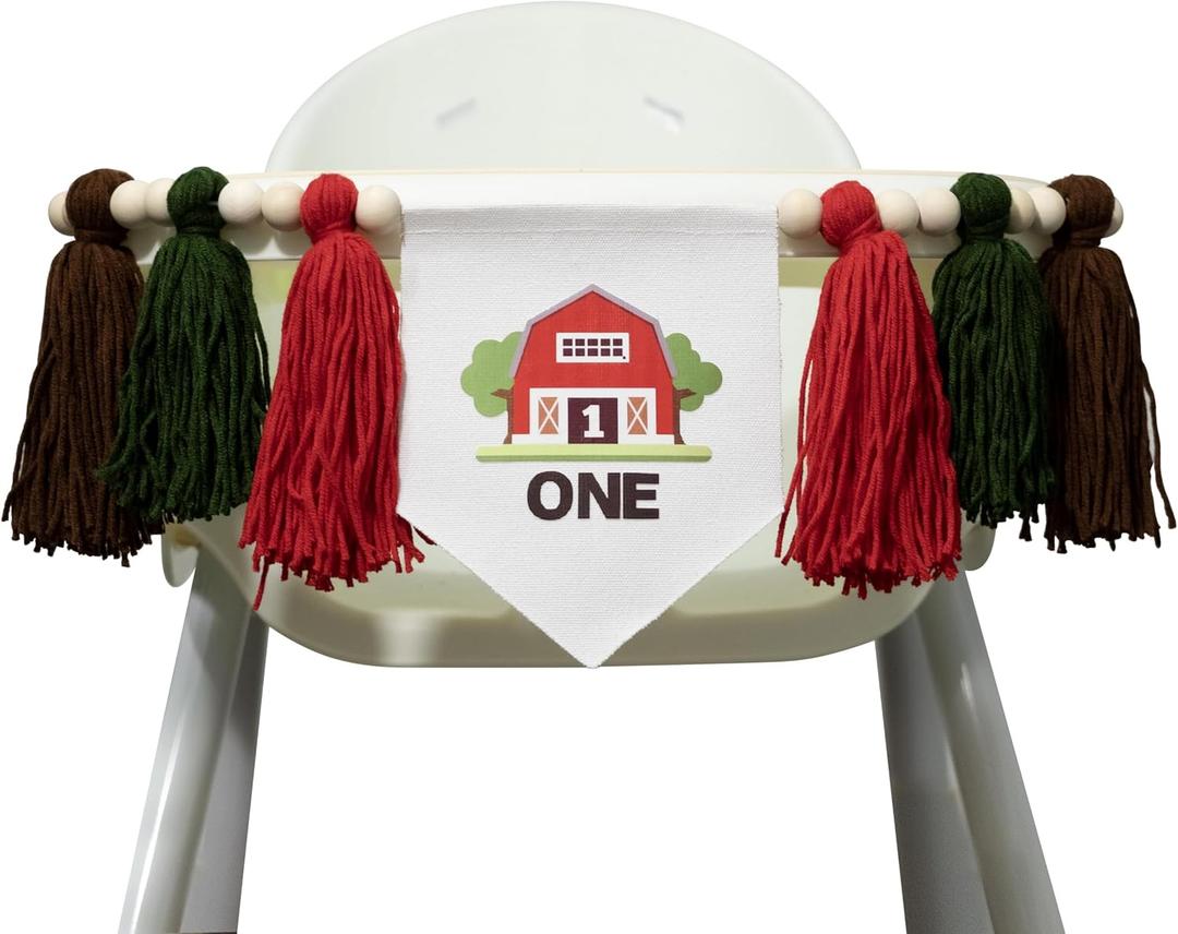 1st Birthday High Chair BannerWood Bead Tassel GarlandFirst Party Tassel BannerBirthday Photo BackdropWall Hangings Decorative for Kids Bedroom Nursery (BrownFarm)