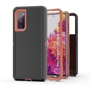 AWZHYDT for Galaxy S20 FE 5G Case, Heavy Duty Protective Case with [3 Layers] Rugged Rubber Shockproof Protection Cover for Samsung Galaxy S20 FE(Black/Orange)