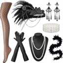 EIELO 1920s Great Gatsby Accessories Set for Women Headpiece Headband Flapper Roaring 20s Costume Accessories