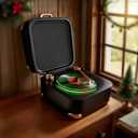 Retro Bluetooth Speaker with RGB Vinyl Light, Turnables, Small Record Player, Aesthetics Deco, Stereo Sound, Long Battery, Mini Portable Vintage Speaker for Phone, Desk, Home, Office, Outdoor & Gift (Black)