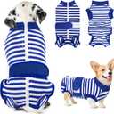 Lukovee Recovery Suit for Dogs, Zipper On Recovery Suit for Female Male Dog, Onesie Abdominal Wounds Cone E-Collar Alternative Prevent Licking Spay Recovery Suit (Medium, Blue & White)