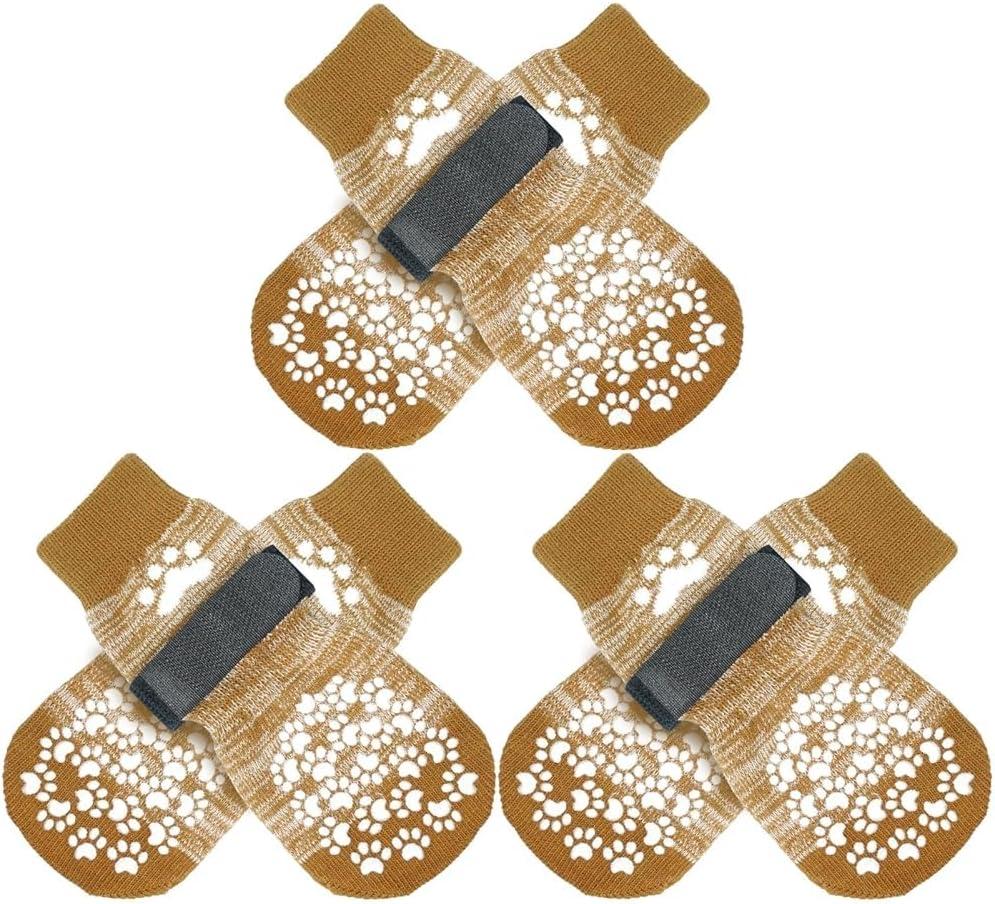 EXPAWLORER 6PCS Anti-Slip Dog Socks to Prevent Licking Paws,Dog Shoes for Hot Pavement,Best Paw Protector Traction Control on Hardwood Floor,Dog Booties for Puppy Small Medium Large Senior Dogs (Beige) XXL 6 Count
