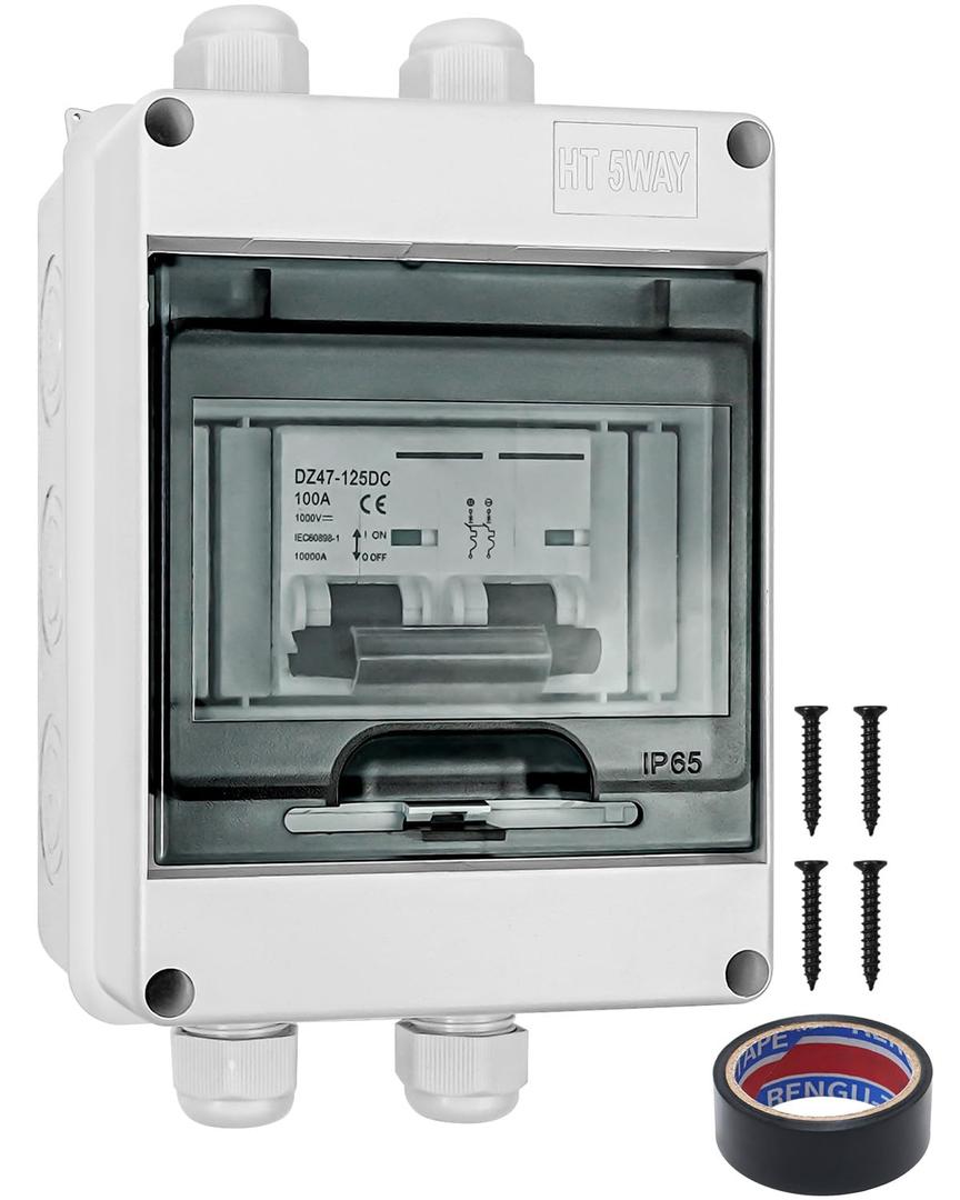 DC 100 Amp Breaker, 400V Miniature Circuit Breaker for Solar Panel, IP65 Waterproof DC MCB with Transparent Cover, Polarity-Free, for PV Array, RV, Off-Grid & On-Grid Systems