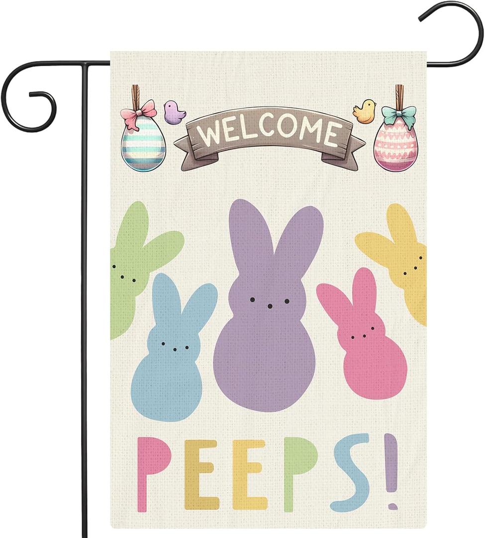 5 x Welcome Easter Garden Flag for Outside 1218, Bunny Banners Spring Garden Flag Double Sided Burlap Yard Flag Outdoor Farmhouse Decoration