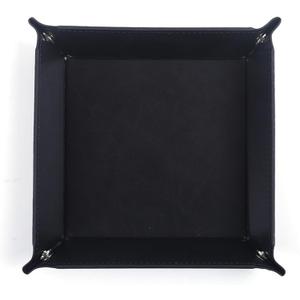Valet Tray Desktop Storage Organizer Vegan Leather Catchall Tray Bedside Vanity Tray Nightstand Caddy Holder for Remote Controller, Watch, Keys, Phone, Wallet, Coin, Jewelry, Black