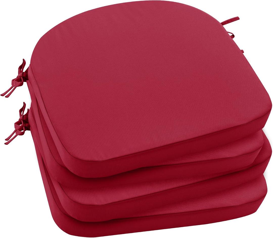 Outdoor Chair Cushions Set of 4: Waterproof & Fade Resistant Patio Furniture Cushions - 17 x 16 x 2 Inch Non Slip Round Corner Seat Cushion Pads with Removable Cover for Garden Yard Lawn, Burgundy (Red)