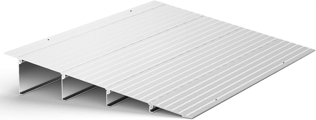 Door Threshold Ramp 4" Rise Door Ramp Aluminum Entry Ramp or Doorways Rated 800 lbs Load Capacity forWheelchair Scooters Power Chairs Walkers Metallic (4 Inch (Pack of 1))