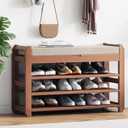 27.6" Entryway Shoe Rack Bench with Cushion, 3-Tier Storage Bench