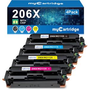 206X Toner Cartridges 4 Pack High Yield (with Chip) Compatible Replacement for HP 206X 206A for Color Laserjet Pro MFP M283fdw M283cdw M283fdn M282nw Pro M255dw M255nw M283 M255 Printer W2110X W2110A