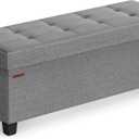 SONGMICS Storage Ottoman Bench, Foldable Foot Rest with Legs, 15 x 43 x 15.7 Inches, End of Bed Bench, Storage Chest, Load up to 660 lb, for Living Room, Bedroom, Entryway, Dove Gray ULSF018G02