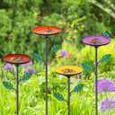 4 Pack Bee Watering Stations, Bee Cups for Garden with 40PCS Glass Marbles,Colorful Bee Butterfly Bath Bowl Waterer, Metal Bee Water Feeder for Outdoor Yard Courtyard Decor (4Pcs-Circular Disk)