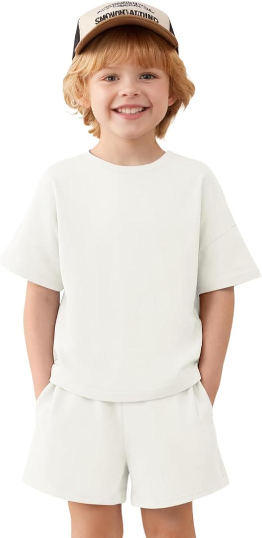 Haloumoning Toddler Baby Boy 2 Piece Outfits Kids Short Sleeve T-Shirts Elastic Waist Shorts Summer Clothing Sets 9M-8Y (5-6 Years)