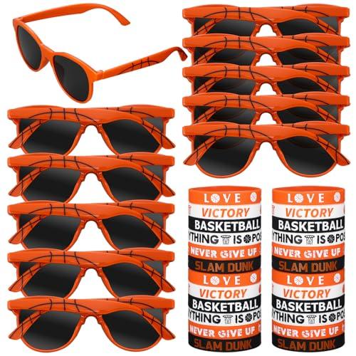 Soulchen 24 Pcs Sport Gifts Bulk Men Sunglasses and Silicone Bracelet Sport Team Gift for Party Decor Goodie Bag Fillers (Basketball)