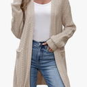 VIMPUNEC Womens Fall Long Cardigan Sweaters Cable Knit Jackets Open Front Outwear Coats with Pockets XL