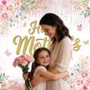 Happy Mother's Day Backdrop Pink Flower Mother's Day Party Decorations I Love You Mom Background Mothers Day Birthday Photography Banner Photo Studio Props (7X5FT)