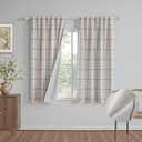 MYSKY HOME 100% Blackout Plaid Linen Curtains 72 Inches Length Double Layer Farmhouse Thermal Insulated Striped Print Drapes with Rod Pocket Back Tab for Bedroom Living Room, 2 Pcs, 52"Wide, Deep Grey