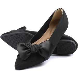 Semwiss Pointed Toe Ballet Flats for Women Slip On Comfortable Flats with Bow Dressy Casual Work Shoes (10, Black)