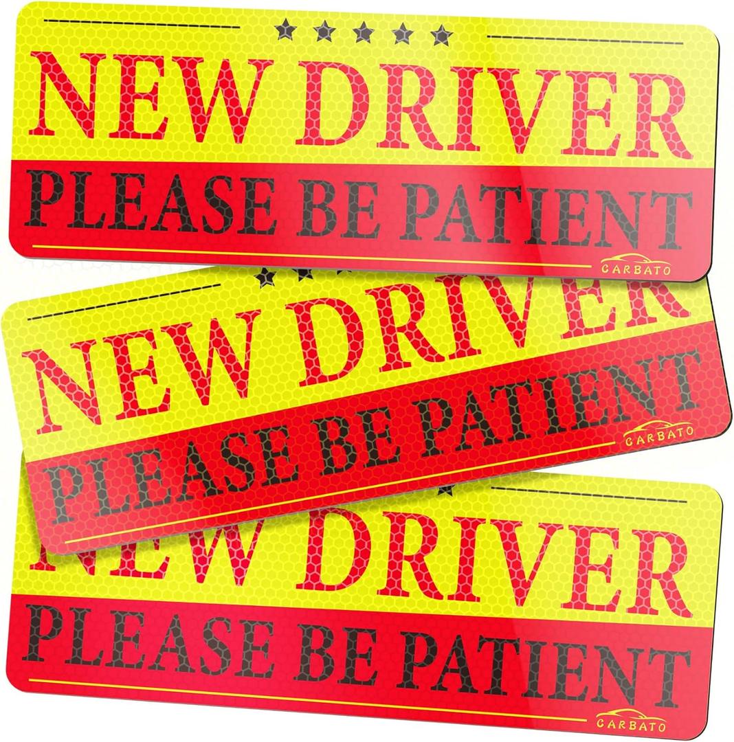 3 x New Driver Magnet for Car - High Reflective Student Driver Magnetic Sticker for Car - Vehicle Bumper Signs for New Driver, 10 x 3.5 Inch, 3 Pack