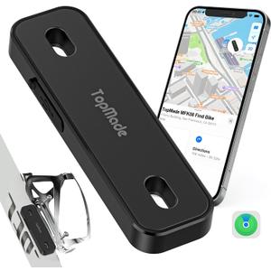 TopMade Bike Tracker, Works with Apple Find My (iOS Only), Global GPS Location on iPhone, iPad, Mac & Apple Watch, Bike Finder, Mount for Bottle Holder, Waterproof, Dustproof, Rechargeable, Black