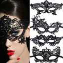 5 x Black Lace Eye Masquerade Mask for Women Halloween Party Cosplay Decoration Costume Accessories, Women's Prom Mask Disguise for Mardi Gras Party (Steady)