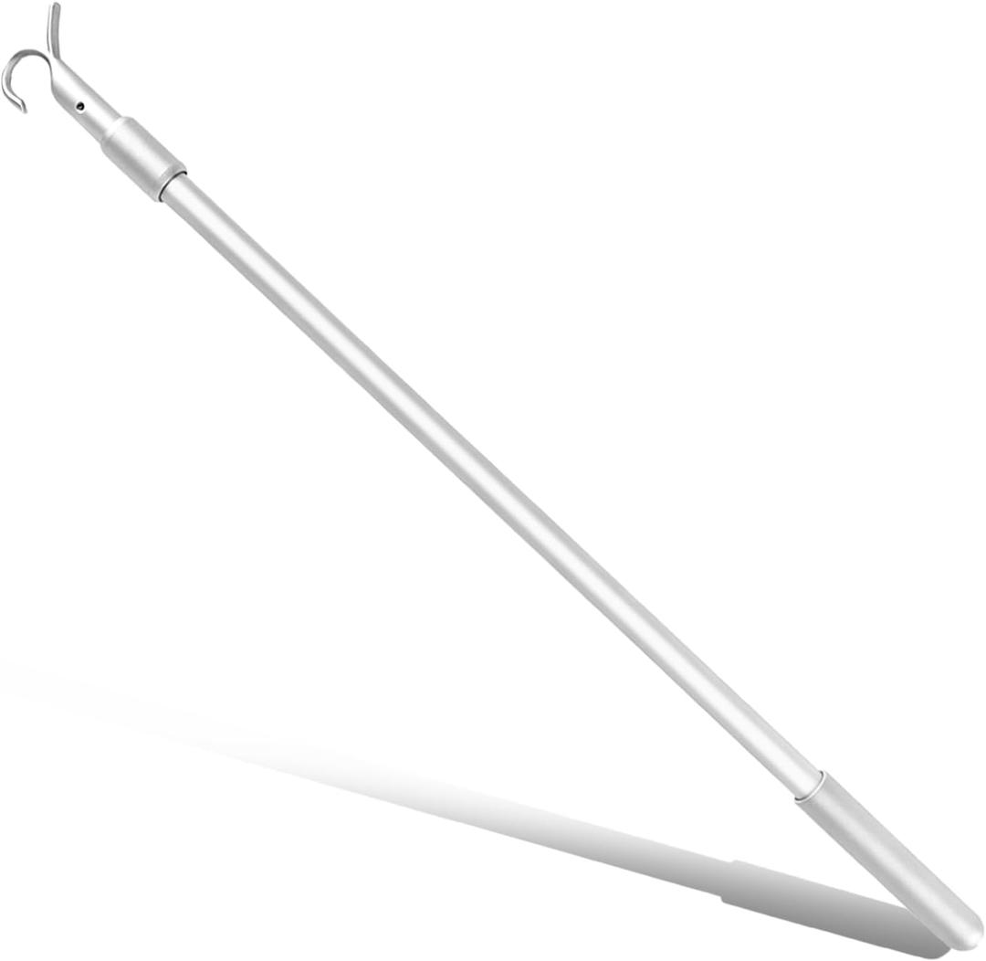 Telescoping Pole with Hook, Curtain Pull Rod, 13" - 24" Blind Stick for Cordless Window Blinds, Blackout Roller Shades, Cellular Shades, Honeycomb Blind, Horizontal Window - Blinds (Silver)