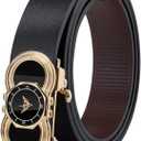 VANNANBA Genuine Leather Belts for men, Fashion Dress Designer Slide Belt for men Automatic Bucklewith Gift Box (Black)
