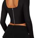 REORIA Womens Trendy Sexy Square Neck Long Sleeve Backless Y2K Going Out Boned Bustier Corset Crop Tops, Large
