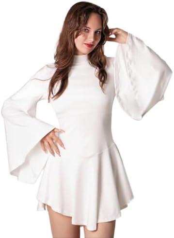 Cosplaya White Long Sleeve Mini Dress for Women's Adult Teens Sexy Princess Robe Cosplay Halloween Costumes, M