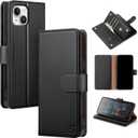 Shieldtop Compatible with iPhone 15 Wallet Case with Card Holder, Women Men RFID Blocking PU Leather Folio Flip TPU Protective Cover Credit Card Slots, Phone Case for Apple 15 6.1", Black
