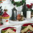 Putuo Decor Round Christmas Serving Tray Christmas Decorations for Home Rustic Decorative Wooden Tray Christmas Tray Serving Platters for Entertaining for Coffee Wine Table Serving (Brown and White)