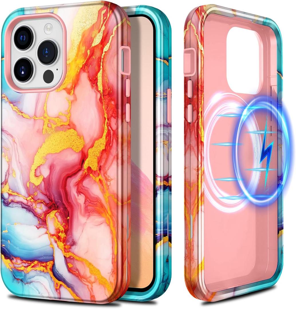 Casetego for iPhone 13 Pro Max Case,Compatible with MagSafe,[Military Grade Drop Test] Full Body Protection Slim Shockproof Rugged Marble Women Girls Case for iPhone 13 Pro Max 6.7 inch,Rose Gold