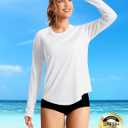 Women's UPF50+ Sun Protection Shirts with Zip Pocket Long Sleeve Workout Tops for Swimming Hiking Quick Dry Rash Guard (White)