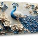 Navy Blue Peacock Wall Art for Living Room Office Elegant Animal Peacock and Roses Painting Prints Vintage Canvas Artwork Girls Bedroom Dcor Ready to Hang (16x32 Inches) (30L" x 16W")