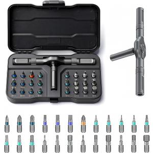 24 in 1 Magnetic Ratchet Screwdriver Set, Multi Bit DIY Magnetic Screwdriver Set with Detachable Ratchet Handle, Portable Precision Repair Tool Kit for Furniture, Electronics, Bicycle
