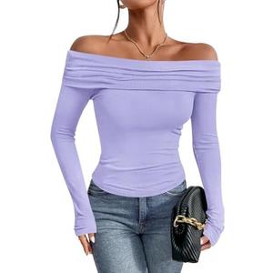 Imily Bela Women's Off The Shoulder Tops Long Sleeve Slim Fitted Y2K Sexy Going Out Nightout Blouse Shirts L